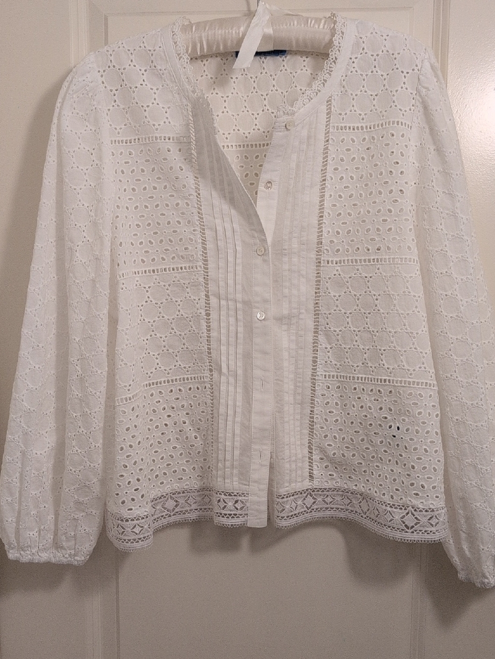 J. McLaughlin Eyelet Pointelle 100% Cotton Button Down Top - Incredible Detail!! - Picture 4 of 10